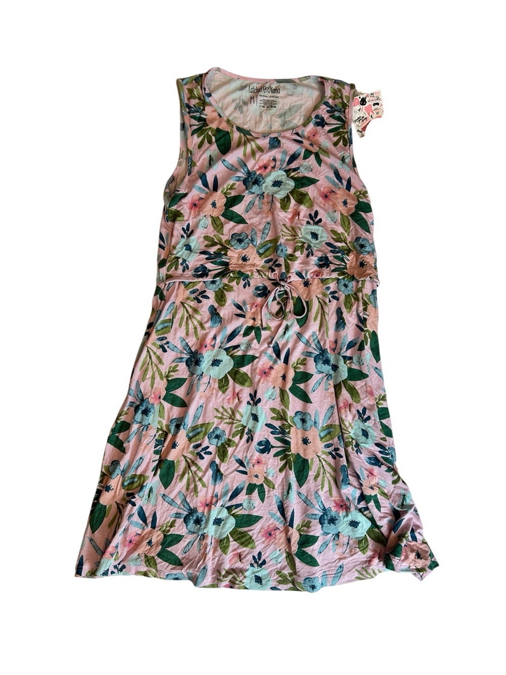 Latched Mama Nursing Dress Pink Floral Sleeveless Adjustable NWT Size Medium